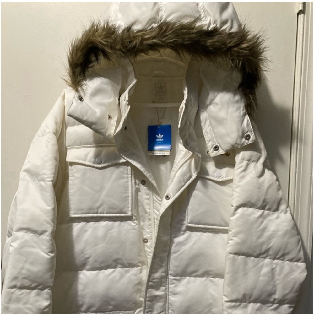 Adidas Puffer Parka Faux Fur Trimmed Hood removable Insulated coat Jacket NWT